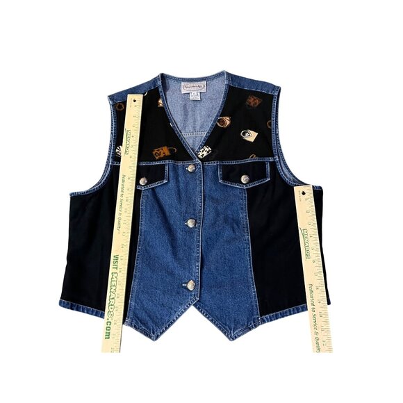 Stonebridge Denim Vest Womens XL Purse Print Western Button Front Used - Picture 10 of 16